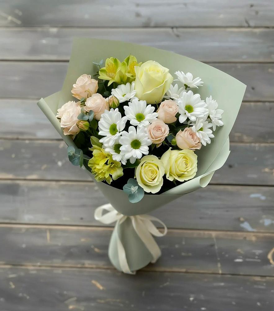 Букет цветов из: Альстромерии, Розы и Хризантемы в Большом Царыне