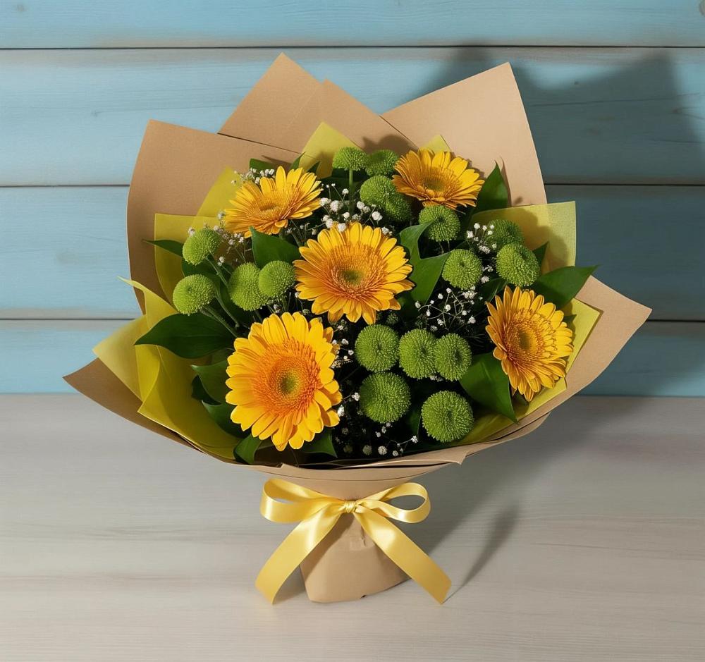 Букет цветов из: Герберы и Хризантемы в Большом Царыне