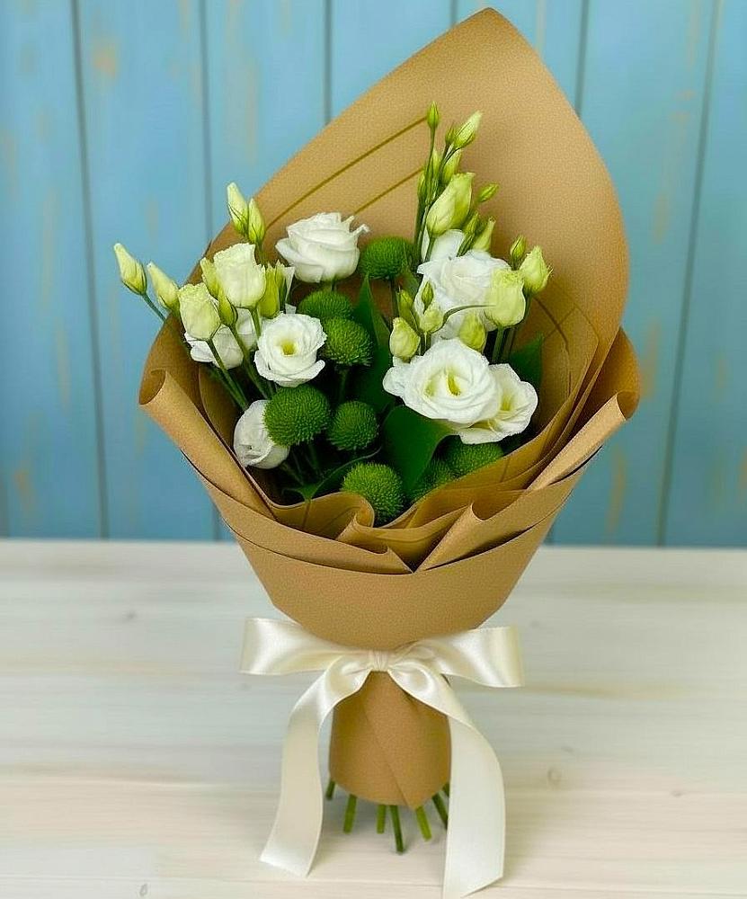 Букет цветов из: Хризантемы и Лизиантусы в Большом Царыне