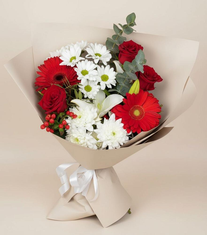 Букет цветов из: Розы, Хризантемы, Герберы и Лилии в Большом Царыне