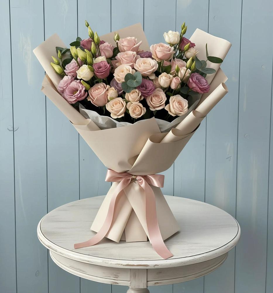 Букет цветов из: Розы и Лизиантусы в Большом Царыне