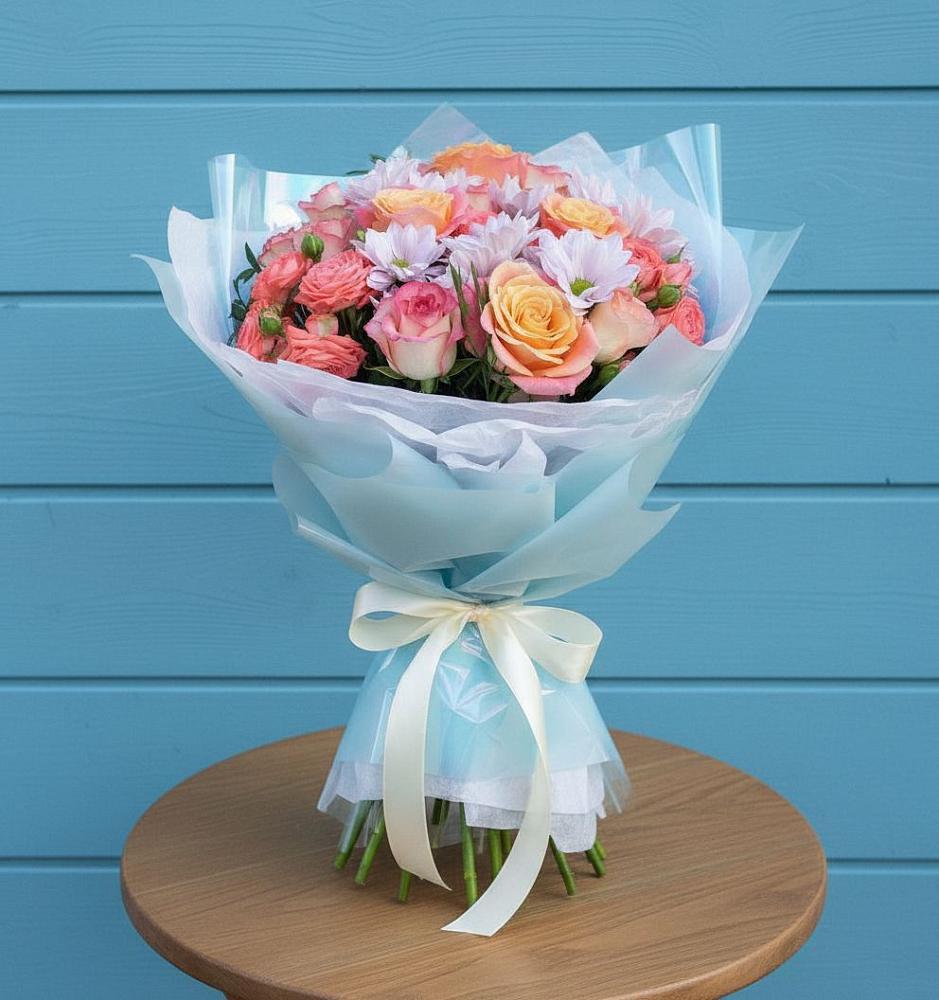 Букет цветов из: Хризантемы и Розы в Большом Царыне