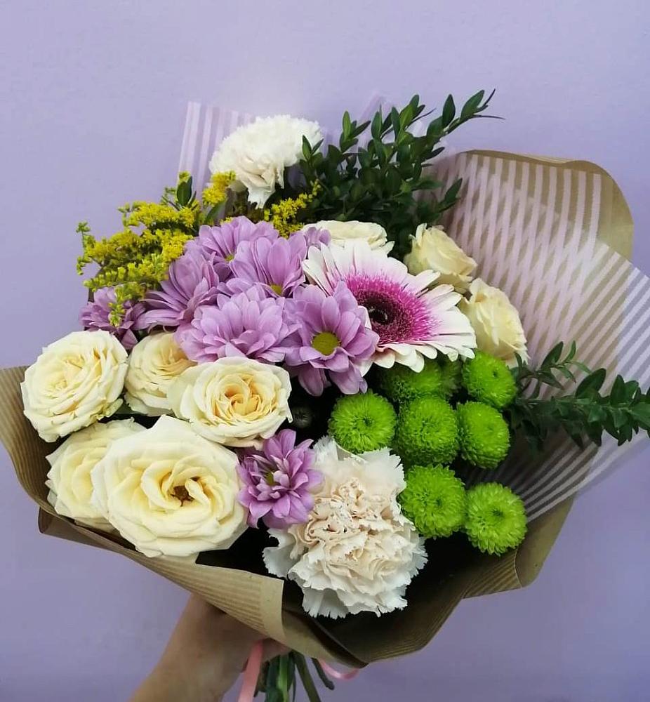 Букет цветов из: Хризантемы, Розы, Гвоздики и Герберы в Большом Царыне