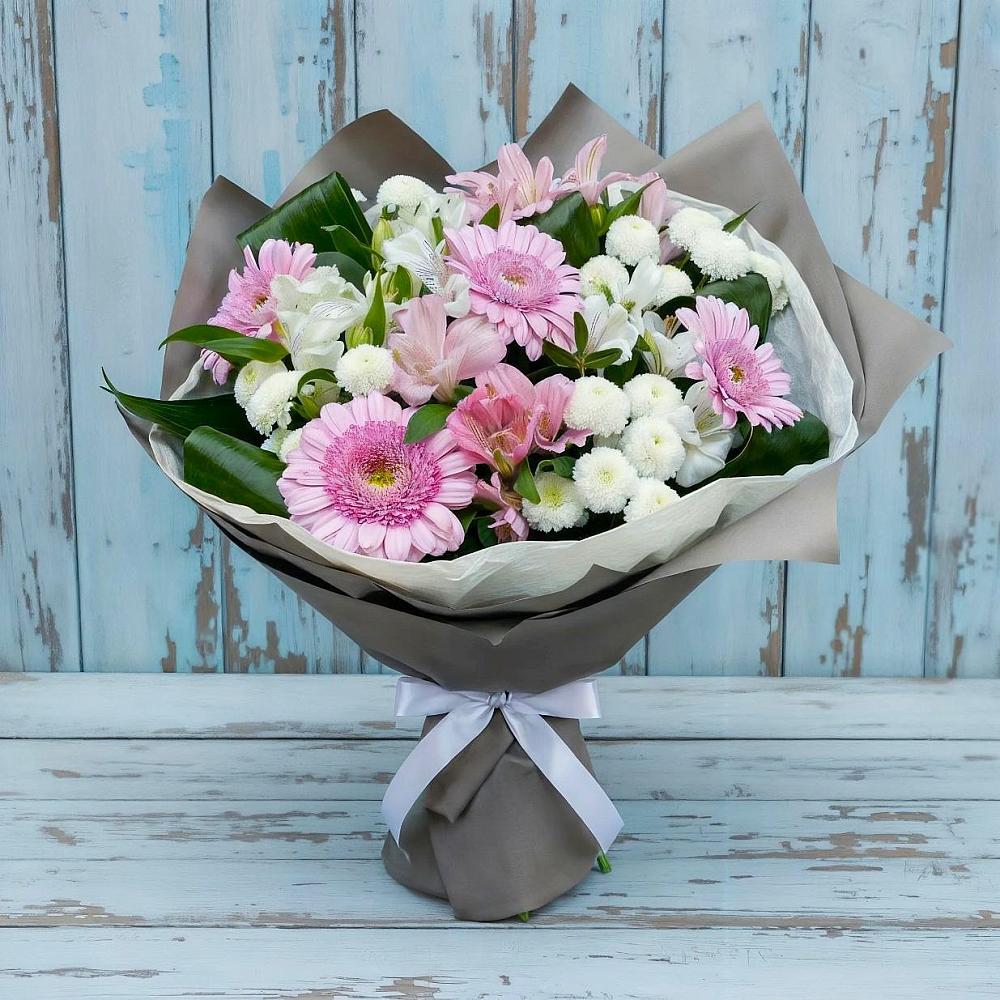 Букет цветов из: Герберы, Альстромерии и Хризантемы в Большом Царыне